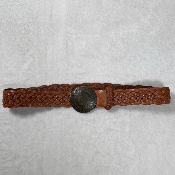 BKE BUCKLE Woven Leather Western Belt Sz M Brown Medallion Buckle Adjustable - Picture 1 of 9